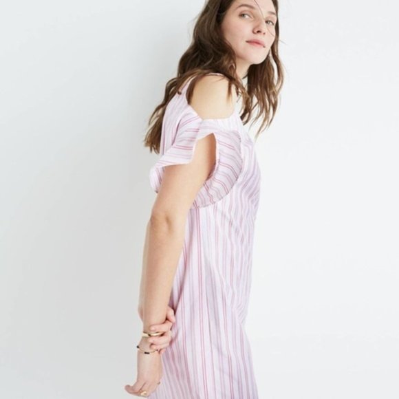 Madewell Rose Striped Cold Shoulder Dress, sz: L - Picture 2 of 5